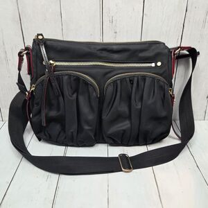 MZ Wallace Women's Paige Black Nylon Leather Trim Crossbody Shoulder Bag Purse
